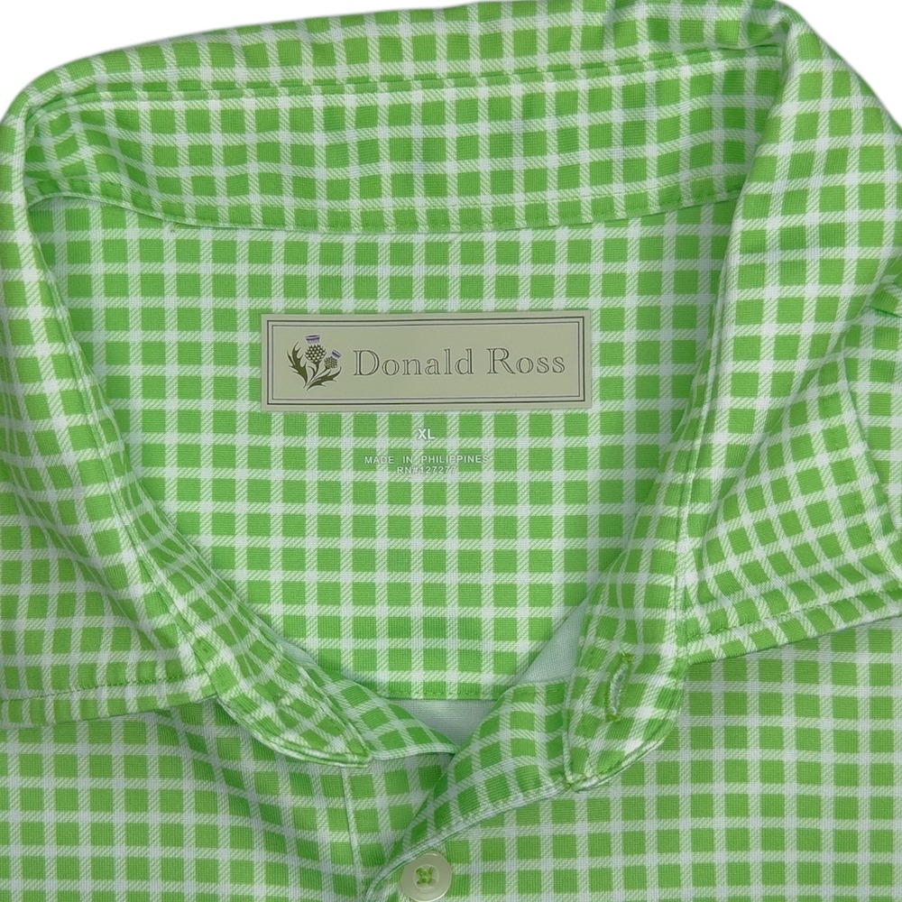Donald Ross Men's XL Green and White Checked Short Sleeve Golf Polo Shirt - Picture 3 of 9